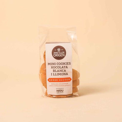 Mini cookies de xocolata blanca i llimona sense gluten Ametller Origen 100 g