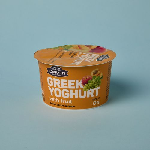 Yogur griego de melocotón, albaricoque y uva 2% materia grasa KOUKAKIS 150g