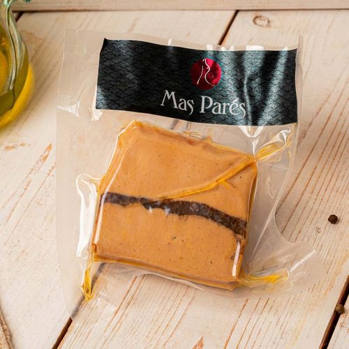 Bloque de foie gras de pato con salsa dulce gelificada de Pedro Ximénez. Mas Parés 90 g